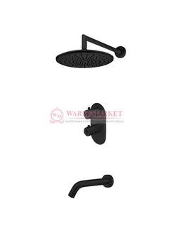 Встраиваемый комплект для ванны с изливом и верхней душевой насадкой черный А15030-Bl Thermo