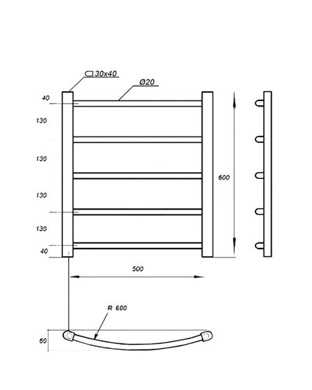 Полотенцесушитель электрический Solent Luca SR-007 600х500 П5 черный