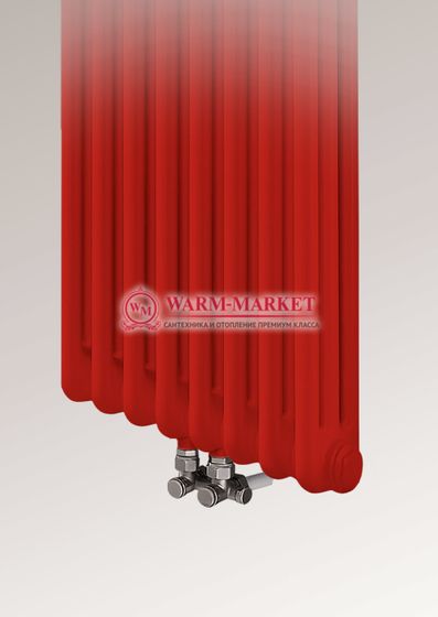 Трубчатый вертикальный радиатор Dia Norm 3180 трехтрубный с нижним центральным подключением красного цвета