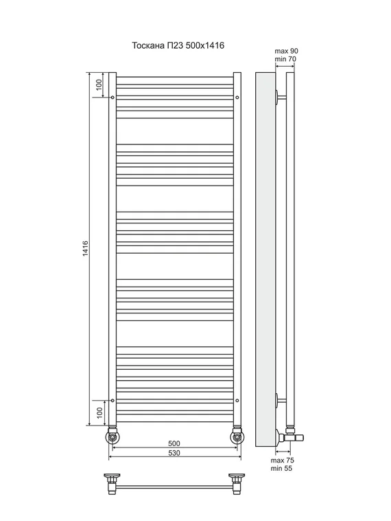 Тоскана П23 - водяной полотенцесушитель, нижнее подключение, цвет золото