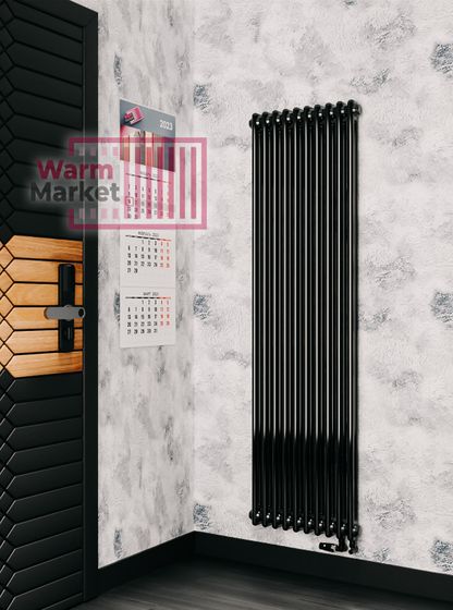 Вертикальный трубчатый радиатор Solira 2180 N69 твв нижнее подключение с термостатикой, черный (RAL 9005)