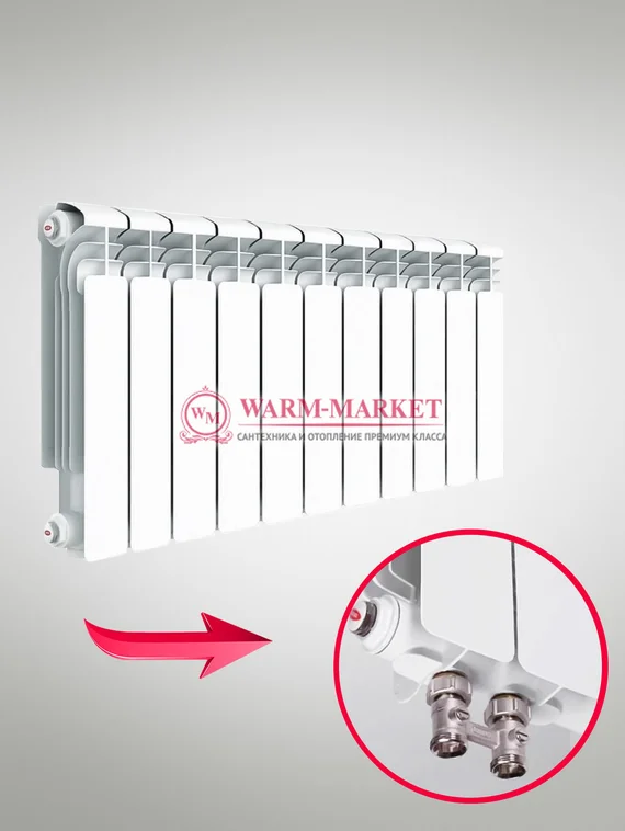 Rifar Alum VL 350 - алюминиевый радиатор с нижним левым подключением