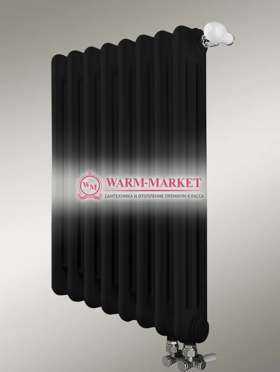 Трубчатый вертикальный радиатор Dia Norm 3180 трехтрубный нижнее правое/левое подключение с вентилем черного цвета