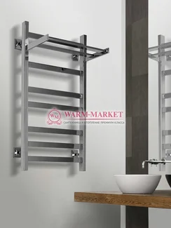 Ростела Quadro V 30+ полотенцесушитель из квадратного и прямоугольного профиля с полкой цвета хром