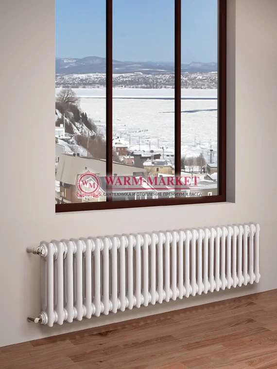 Трубчатый радиатор Purmo Delta 2057-30 секций, двухтрубный с боковым подключением.