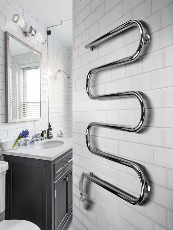 Электрический Ш-образный полотенцесушитель с терморегулятором