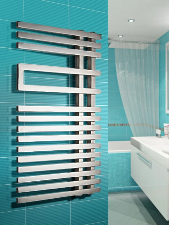 Emilia - дизайн полотенцесушитель оригинальной формы с квадратным профилем хром