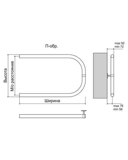 П-образный - водяной полотенцесушитель, боковое подключение, цвет бронза