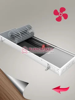 Внутрипольный конвектор Eva KBX c вентилятором шириной 403 мм (с деревянной решеткой цвета натурального дуба)