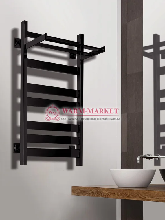 Quadro V 50+ электрический полотенцесушитель из квадратного и прямоугольного профиля с полкой