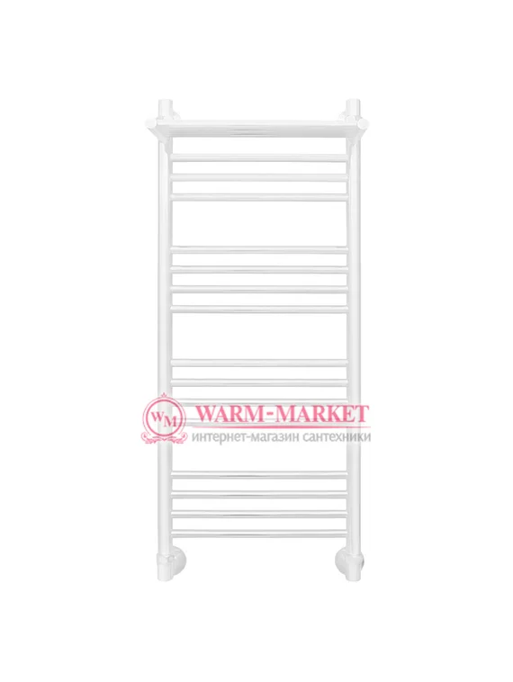 Mini P 1000х400 - узкий белый полотенцесушитель с полкой из нержавеющей стали 400 мм шириной