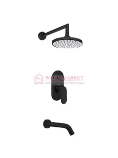 Встраиваемый комплект для ванны с изливом и верхней душевой насадкой черный А13029-Bl