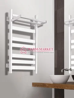 Quadro V 50+ White-белый полотенцесушитель из квадратного и прямоугольного профиля с полкой