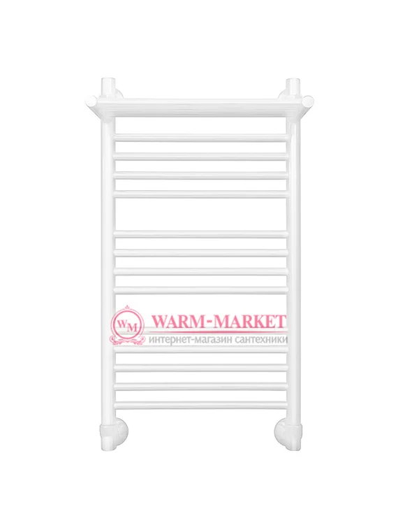 Mini P 800х400 - узкий полотенцесушитель с полкой из нержавеющей стали 400 мм. шириной, белый.