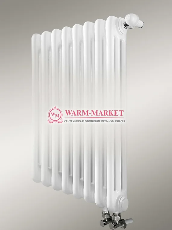 Вертикальный трубчатый радиатор, трехтрубный нижнее правое/левое подключение с вентилем