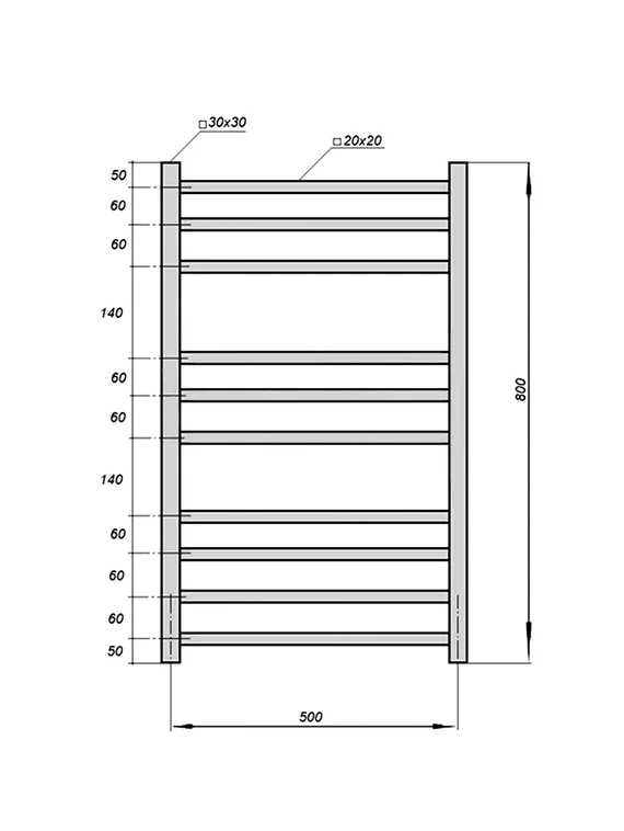 Полотенцесушитель электрический Solent Nuovo SR-003 800х500 П10 черный