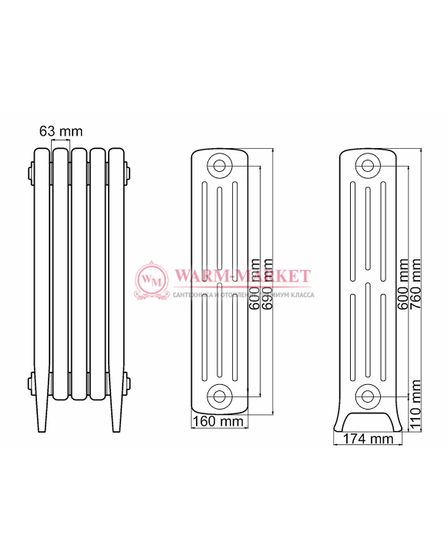 Чугунный радиатор Demir Dokum Tower 4076