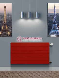 Ramo Compact RС 21s, высотой 500 мм - панельный радиатор c горизонтальными бороздками боковое подключение красного цвета