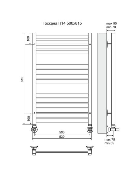 Тоскана П14 - водяной полотенцесушитель, нижнее подключение, цвет золото