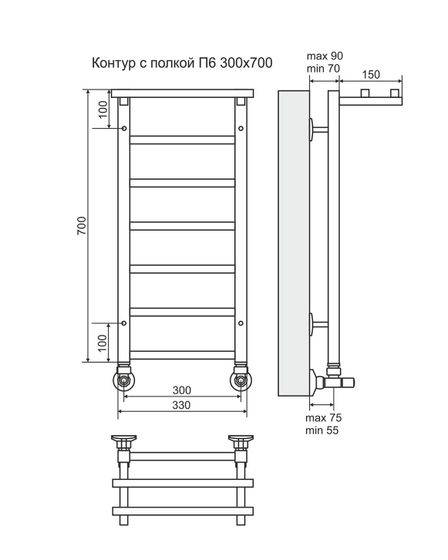 Контур П6-1 - электрический полотенцесушитель с полкой, белый