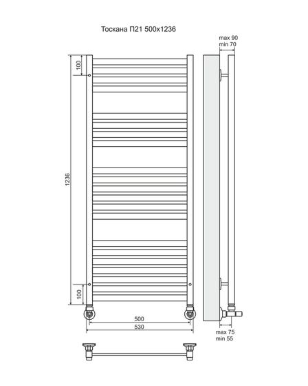 Тоскана П21 - водяной полотенцесушитель, нижнее подключение, белый