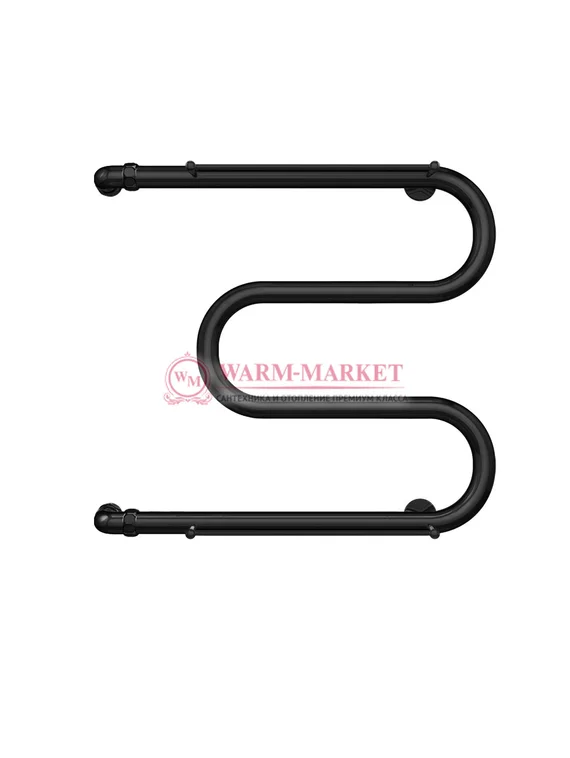 М-образный - водяной полотенцесушитель с полкой, боковое подключение, черный