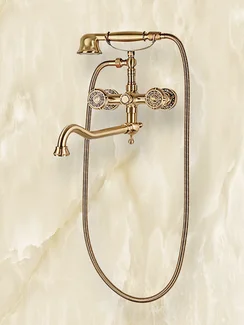 Бронзовый смеситель для ванны с душем в ретро стиле с длинным изливом