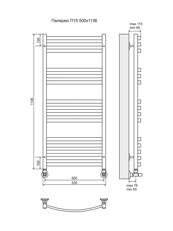Палермо П15 - водяной полотенцесушитель, нижнее подключение, цвет золото