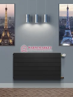 Ramo Compact RС 11, высотой 500 мм - панельный радиатор c горизонтальными бороздками боковое подключение черного цвета