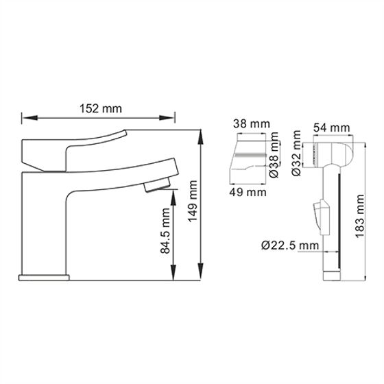Смеситель для умывальника с гигиенической лейкой черный Aller 1068-Bl