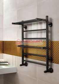 Ankona-черный полотенцесушитель с полкой, нижнее подключение