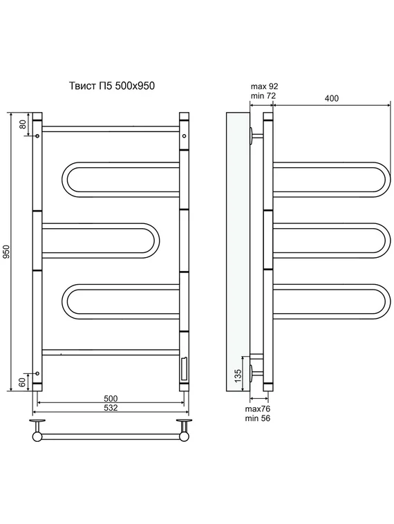 Твист П5 - электрический полотенцесушитель, белый