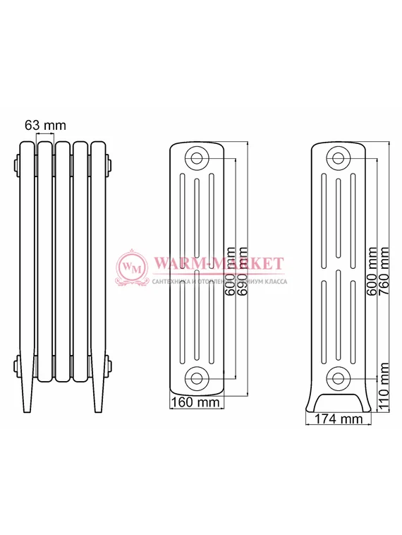 Чугунный радиатор Demir Dokum Tower 4076