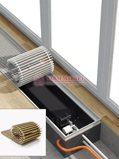 Конвектор внутрипольный Helios Therm Double Alpha (CIAD) без вентилятора глубиной 130мм с алюминиевой решеткой золотого цвета