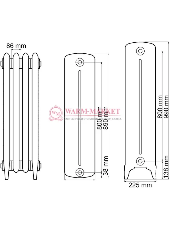 Чугунный радиатор Viadrus Bohemia R 800/225
