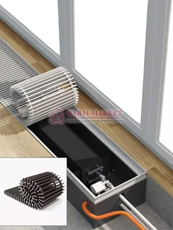 Конвектор внутрипольный Helios Therm Double Alpha (CIAD) без вентилятора глубиной 180мм с алюминиевой решеткой шоколадного цвета