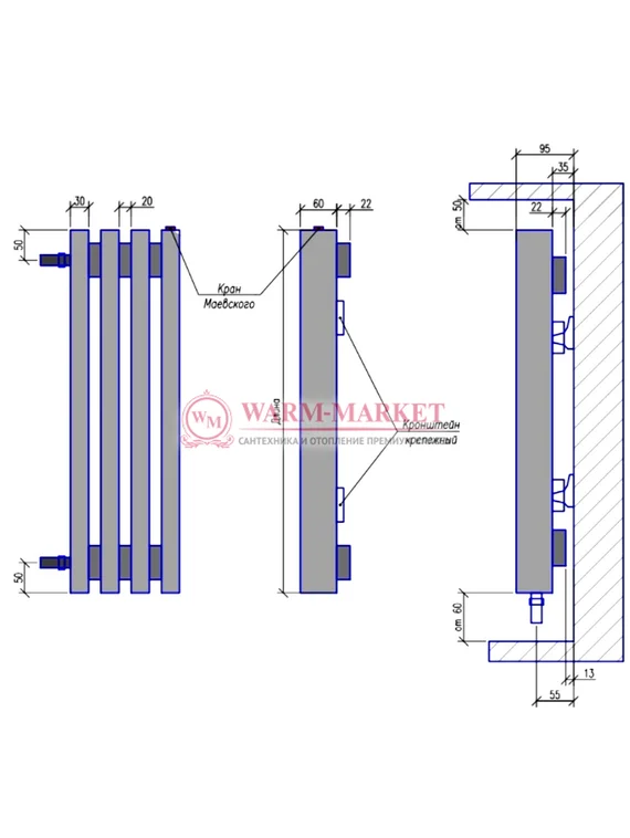 Steel G 30х60 3000 - горизонтальный трубчатый дизайн-радиатор, 10 секций