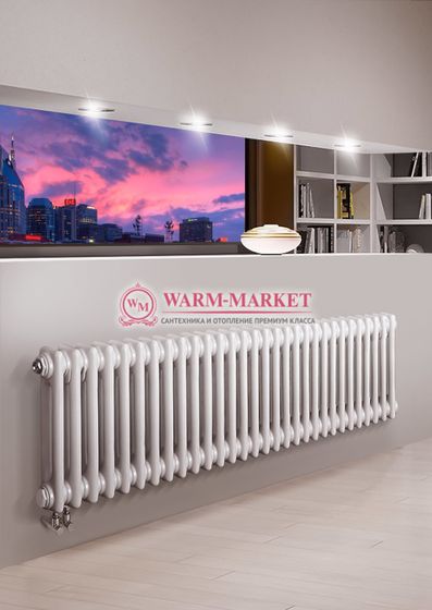 Трубчатый радиатор Purmo Delta 2057-32 секции, двухтрубный с нижним правым/левым подключением с вентилем.