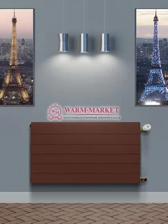 Ramo Compact RС 21s, высотой 500 мм - панельный радиатор c горизонтальными бороздками боковое подключение коричневый цвета