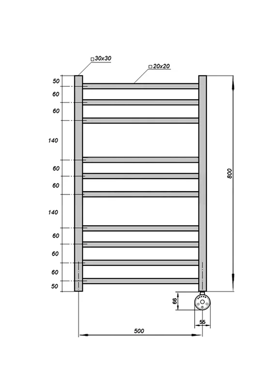 Полотенцесушитель электрический Solent Nuovo SR-003 800х500 П10 черный