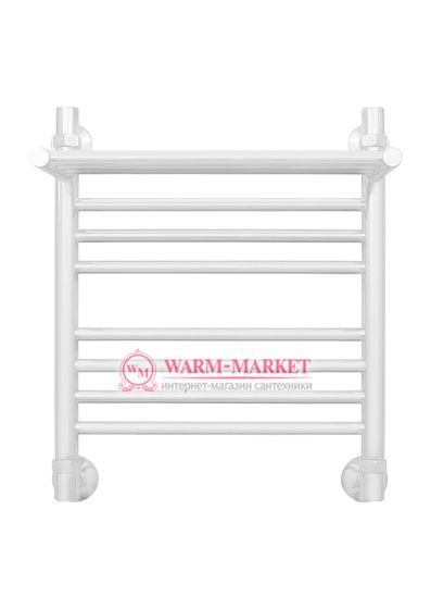 Mini P 500х400 - узкий электрический полотенцесушитель с полкой из нержавеющей стали 400 мм шириной, белый.