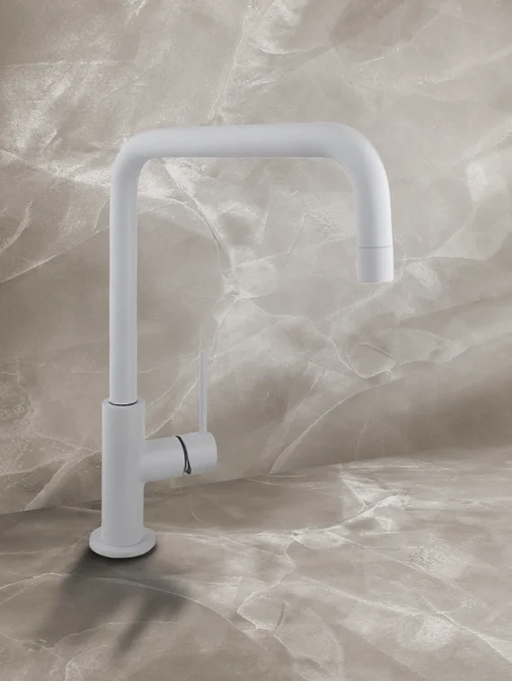 Timo Saona Белый матовый - однорычажный смеситель для кухонной мойки