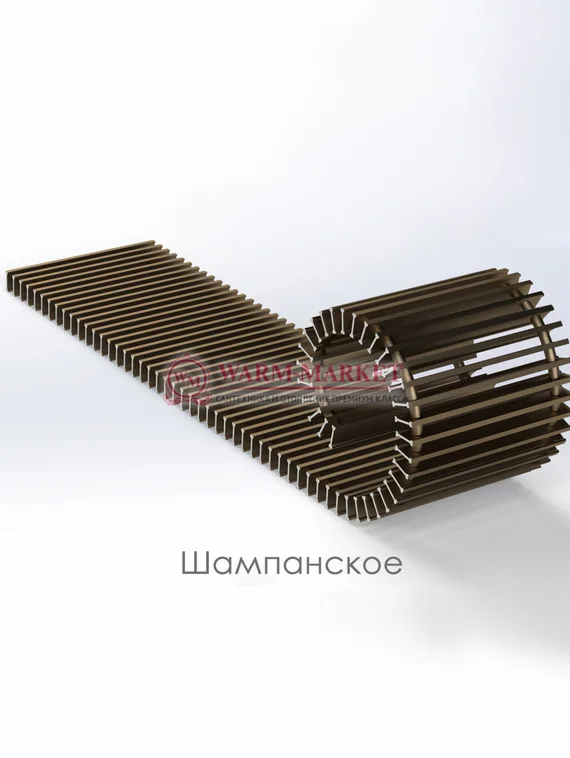 Конвектор внутрипольный Helios Therm Double Alpha (CIAD) без вентилятора глубиной 130мм с алюминиевой решеткой цвета шампань