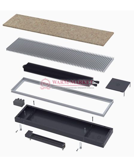 Конвектор внутрипольный Helios Therm Alpha Air (CIAA) с вентилятором глубиной 110мм с алюминиевой решеткой цвета шампань