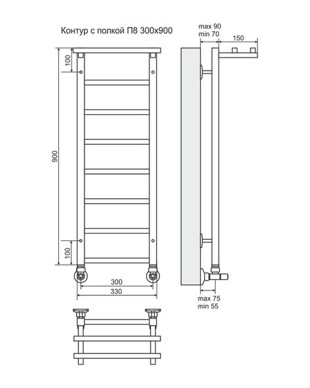 Контур П8-1 - электрический полотенцесушитель с полкой, цвет золото