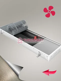 Внутрипольный конвектор Eva KBX c вентилятором шириной 403 мм (с алюминиевой решеткой цвета шампань)