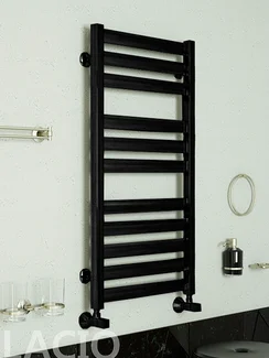 Lacio Black - черный полотенцесушитель с квадратным профилем.