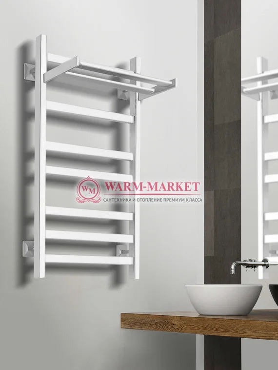 Quadro V 30+ электрический полотенцесушитель из квадратного и прямоугольного профиля с полкой
