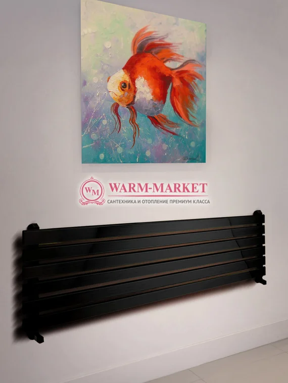 Barletta 416х1400 – черный горизонтальный широкий дизайнерский полотенцесушитель