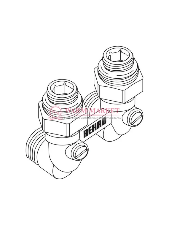 Пара шаровых кранов с соединительным ниппелем REHAU G 1/2xG 3/4, угловой